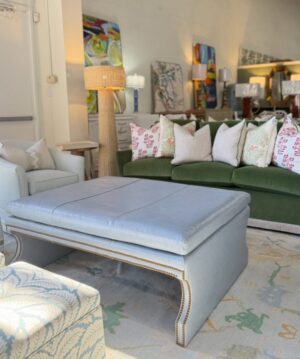 Wesley hall in genuine leather Mont Blanc light blue with brass nail heads