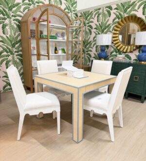 Mahjong Table in Natural Grasscloth finish with blue trim