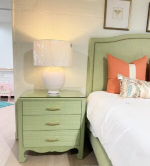 Gianna 3-Drawer spring green grasscloth with glass top