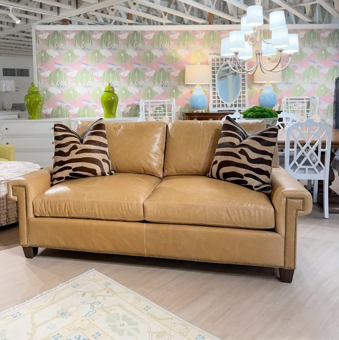 2 over 2 Leather sofa covered in color citation Sahara