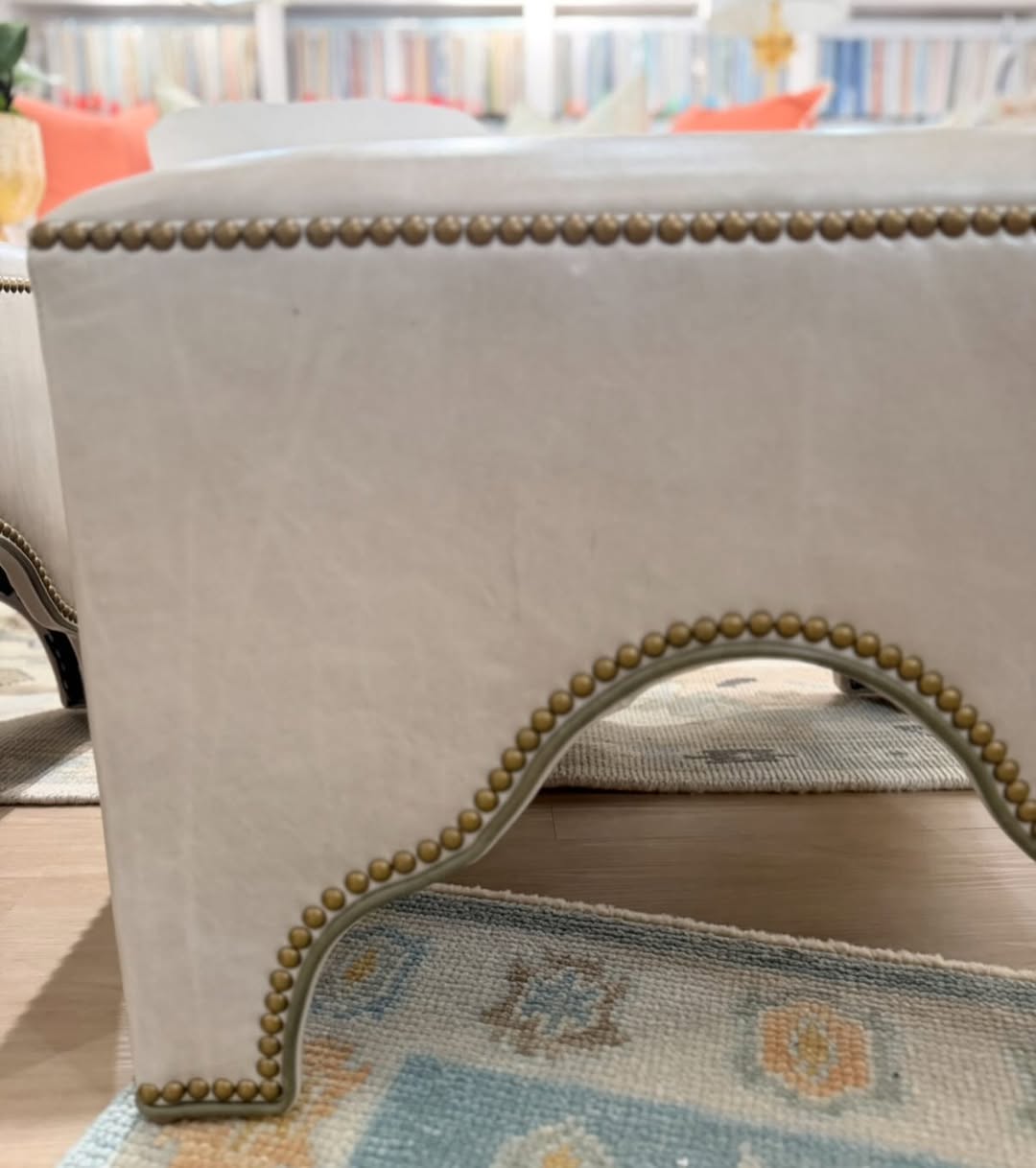 Set of 2 Massoud kai ottoman set covered in Mont Blanc fog leather - Image 2