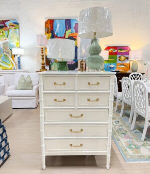 VINTAGE | Henry link tall boy faux bamboo dresser lacquered in simply white