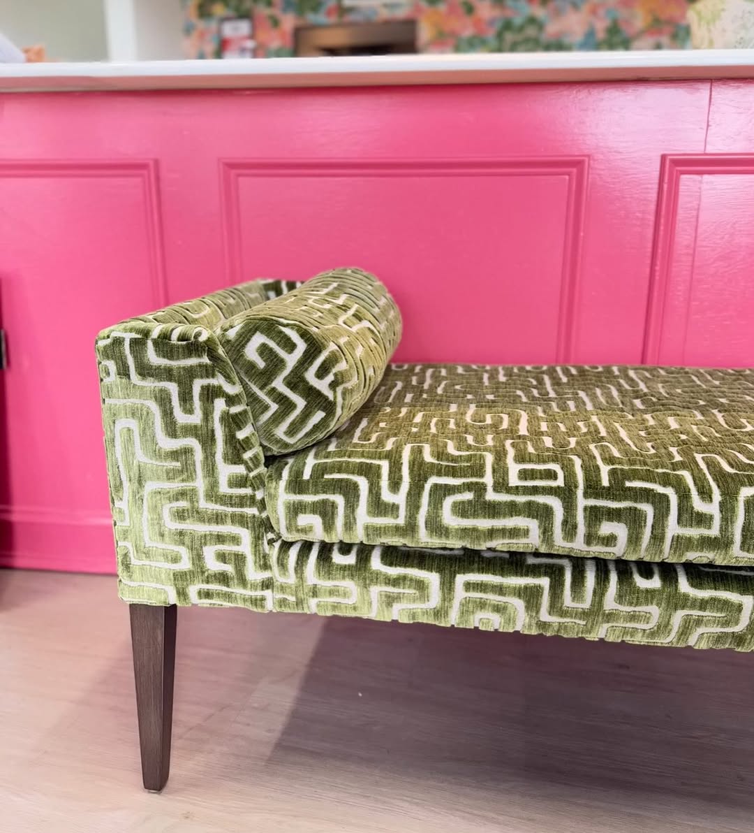 Millie long bench covered in Indio lime with an ash wood leg - Image 3