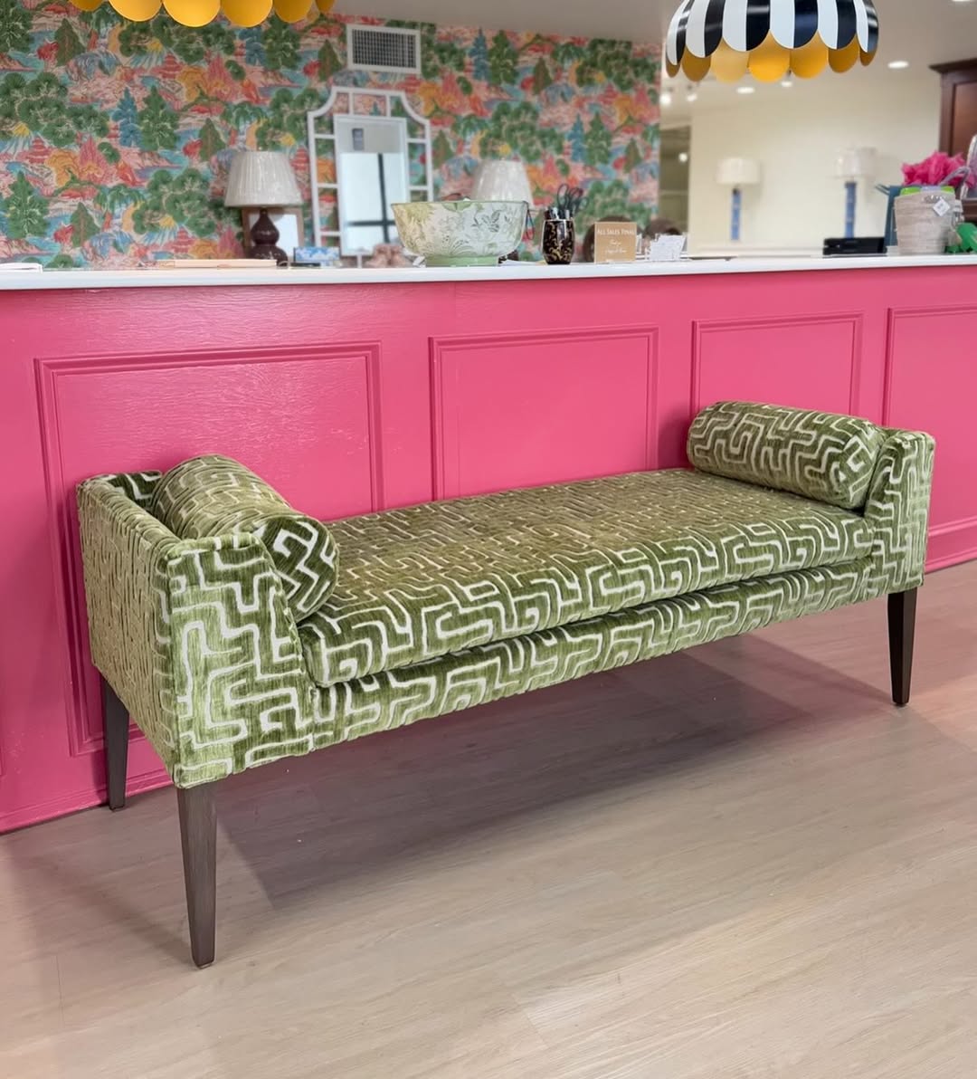 Millie long bench covered in Indio lime with an ash wood leg - Image 4