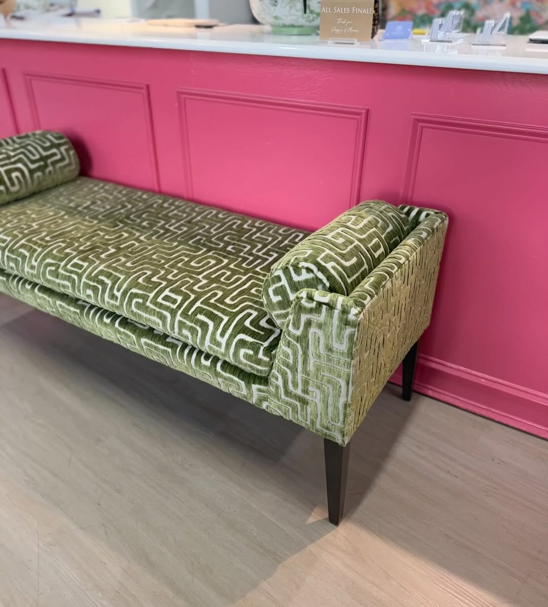 Millie long bench covered in Indio lime with an ash wood leg - Image 5