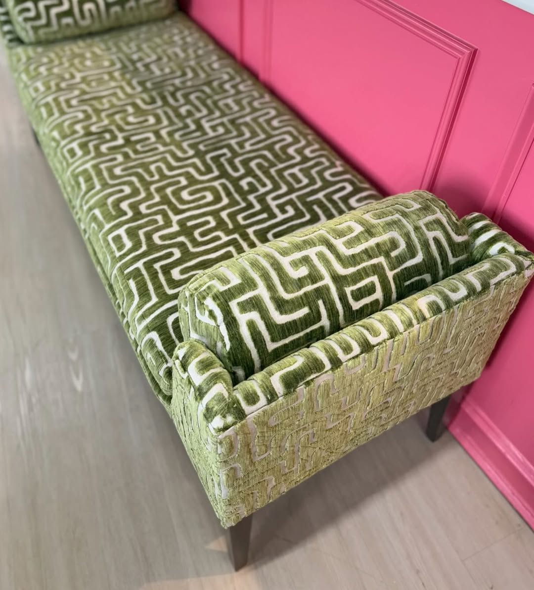Millie long bench covered in Indio lime with an ash wood leg - Image 2