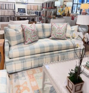 CRLAINE abingdon sofa covered in fabric check please mist. These are spot clean only!
