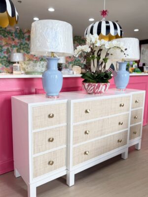 Large palmetto nine drawer rattan dresser
