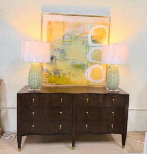Dark Burl serpentine 6 drawer dresser with gold hardware