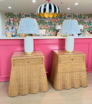 Giselle night stand rattan scalloped set with glass top included