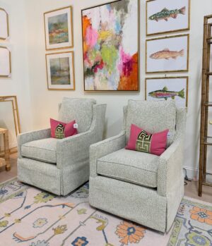 lindi swivel glider set covered in fabric: sweet spot meadow! These are spot clean!