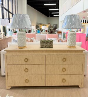 Natural twill Eliana 6 drawer dresser with glass top included