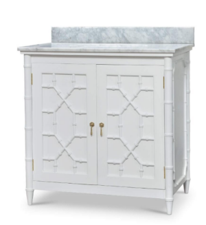 35” white single bamboo vanity with marble top & back splash included