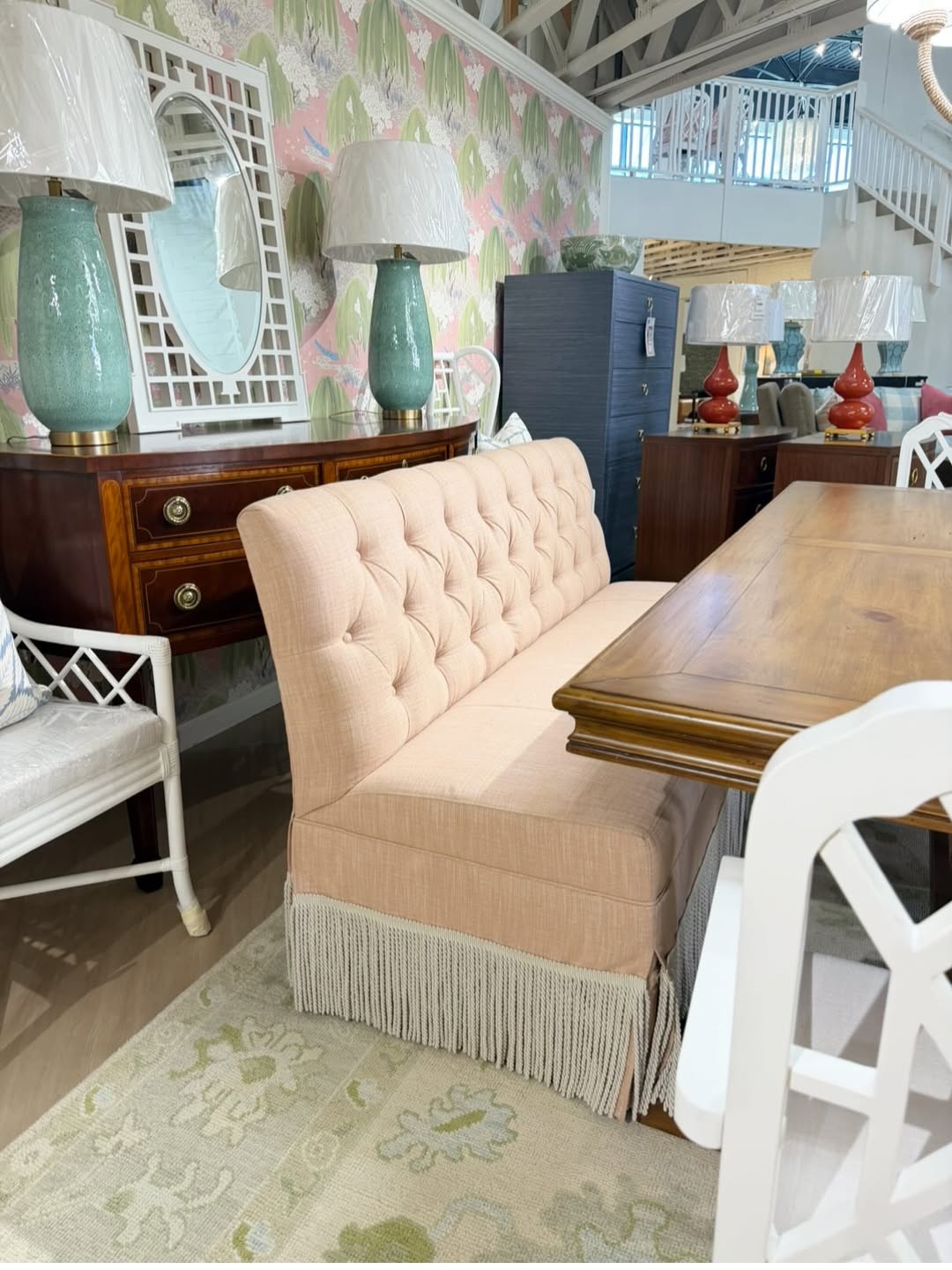 Ingrid banquette in Townsend blush & bullion trim! Spot clean - Image 5