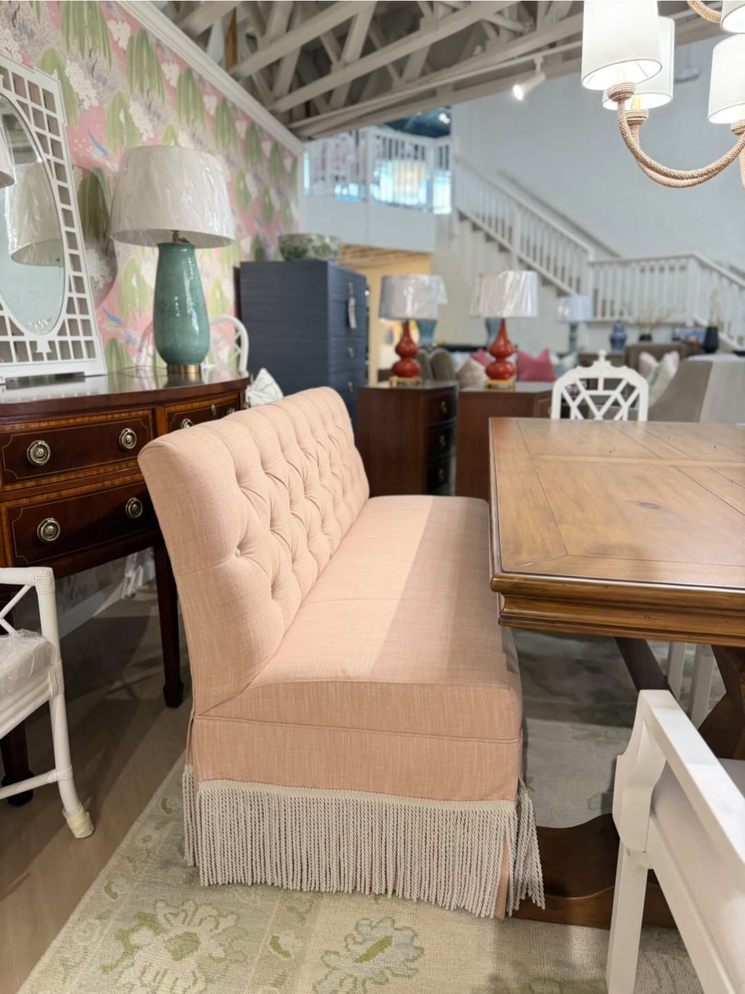 Ingrid banquette in Townsend blush & bullion trim! Spot clean - Image 3