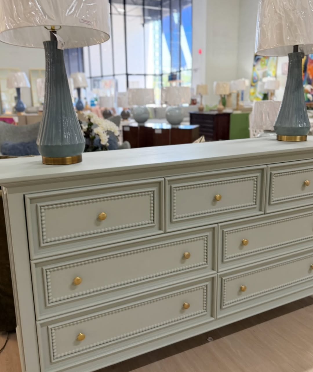 Vienna blue 7 drawer dresser with gold hardware - Image 2