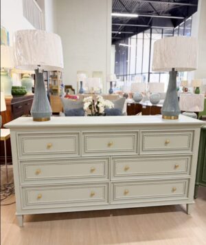 Vienna blue 7 drawer dresser with gold hardware