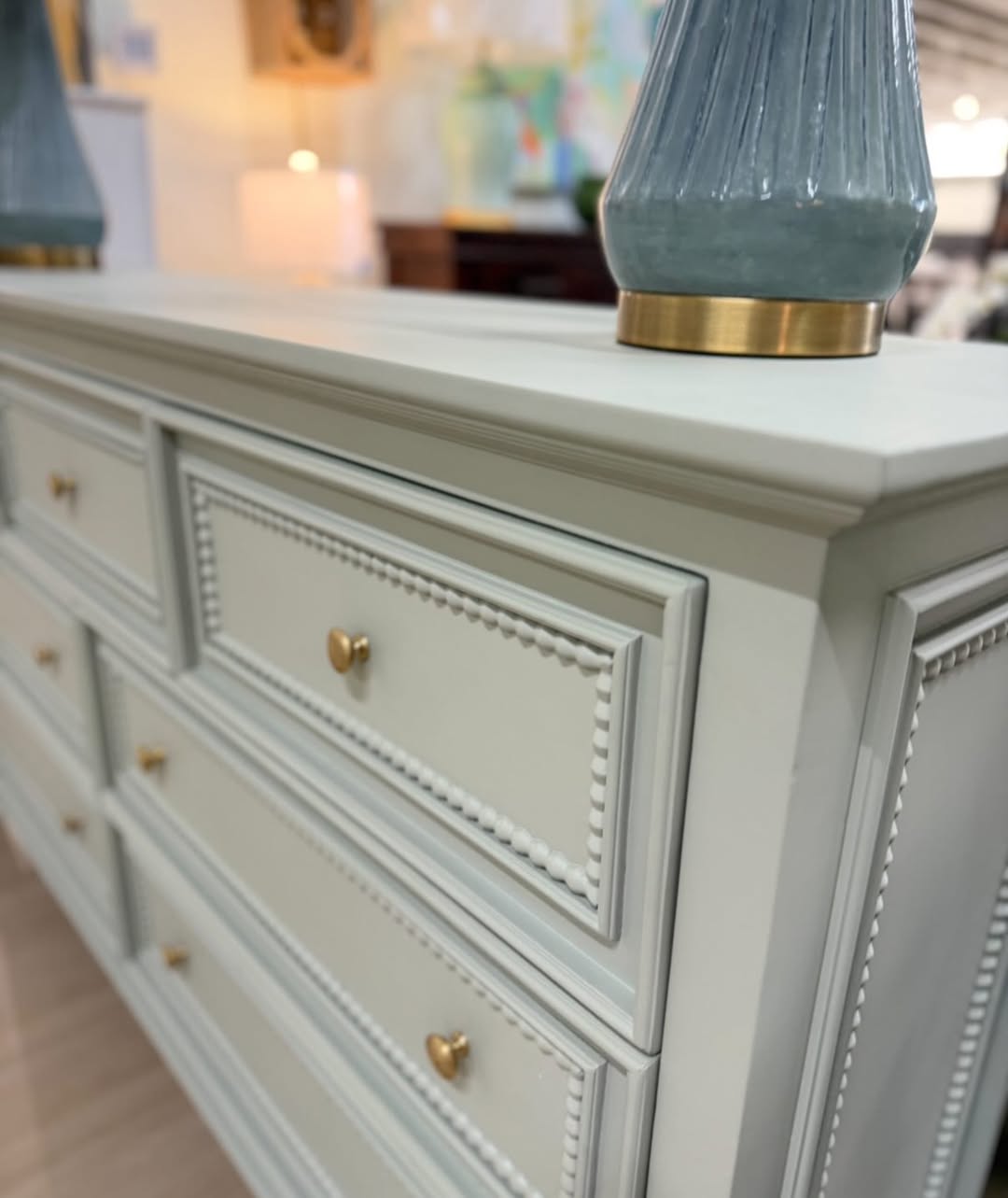 Vienna blue 7 drawer dresser with gold hardware - Image 6
