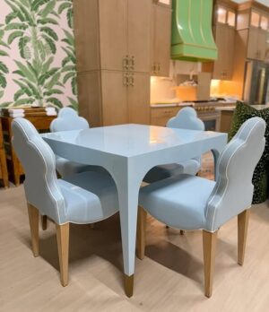Baby blue lacy game table with drawers