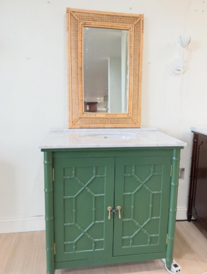35” Forest green single bamboo vanity with marble top & back splash included