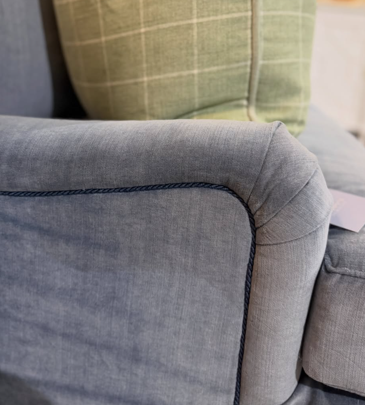 MIA sofa covered in Katie denim fabric with navy rope welt detailing - Image 2