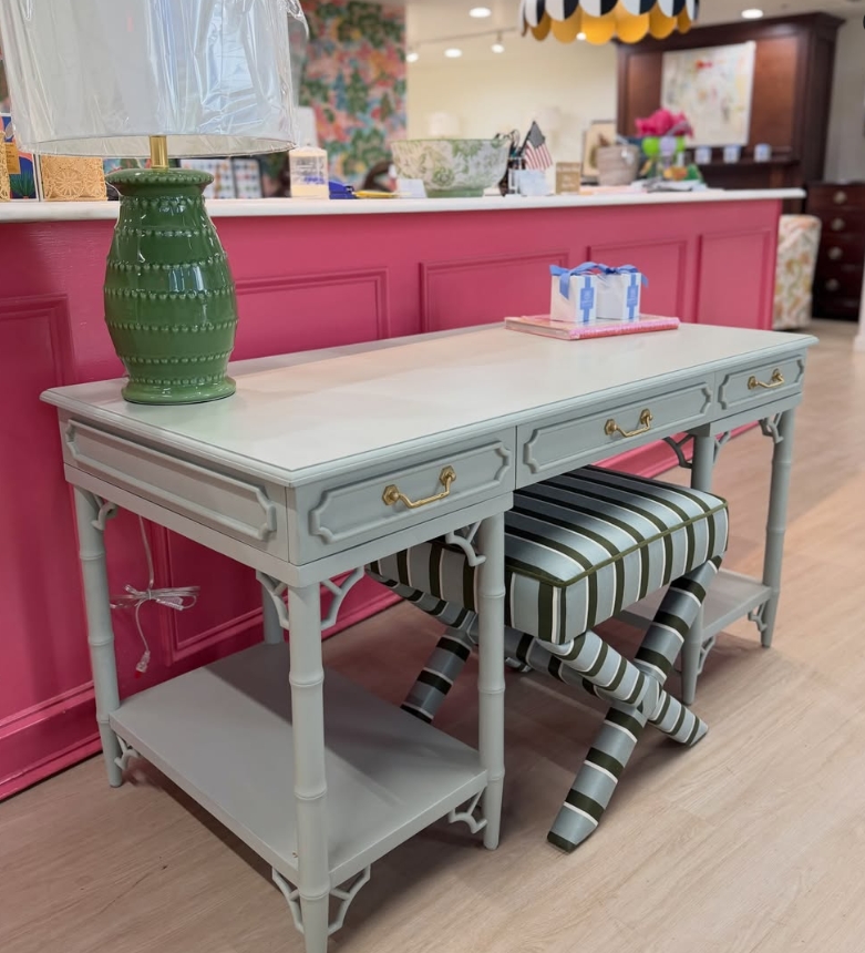 Chelsea bamboo three drawer desk in PBE - Image 3