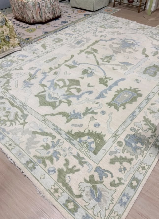 9x12 Handmade Turkish Oushak Rug | Blue, Green