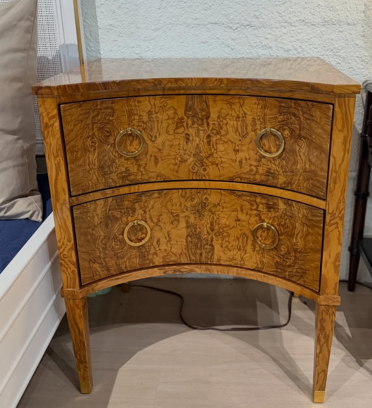 Curved two drawer light Burl night stand set - Image 2