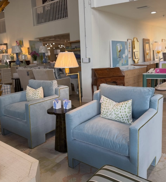 Ashford club chair set! Covered in blue velvet Montrose blue with a lime welt! - Image 3