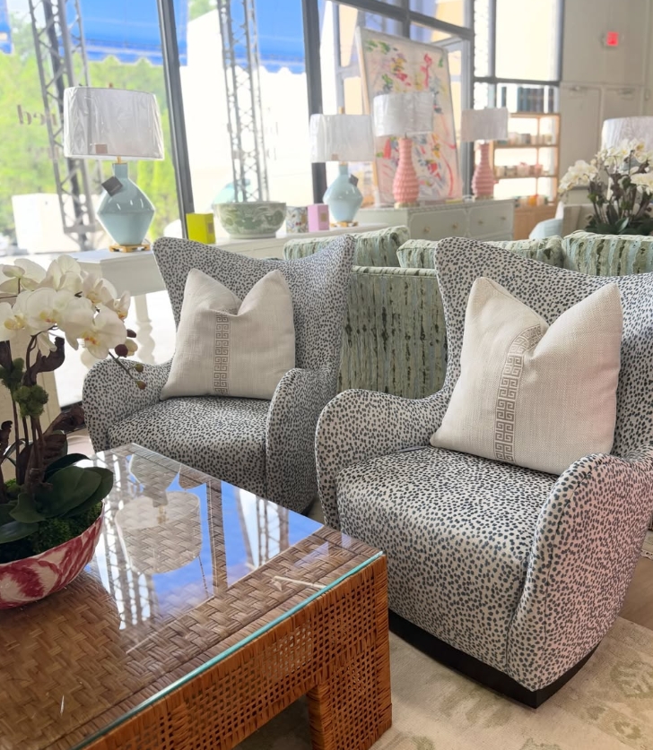 Hans swivel wing chair covered in lizzy azul!! Cleaning code: spot clean