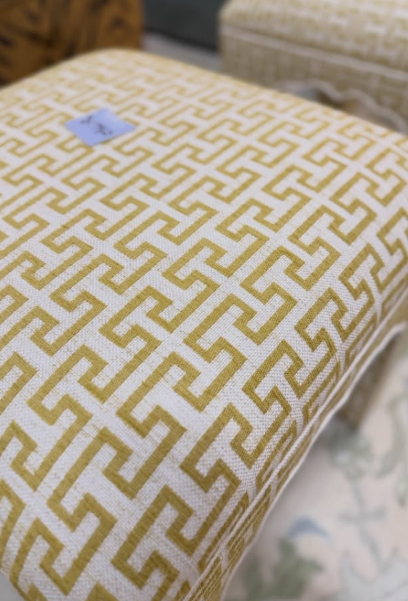 Pavon ottoman set in a stunning yellow Greek key & white welting - Image 2