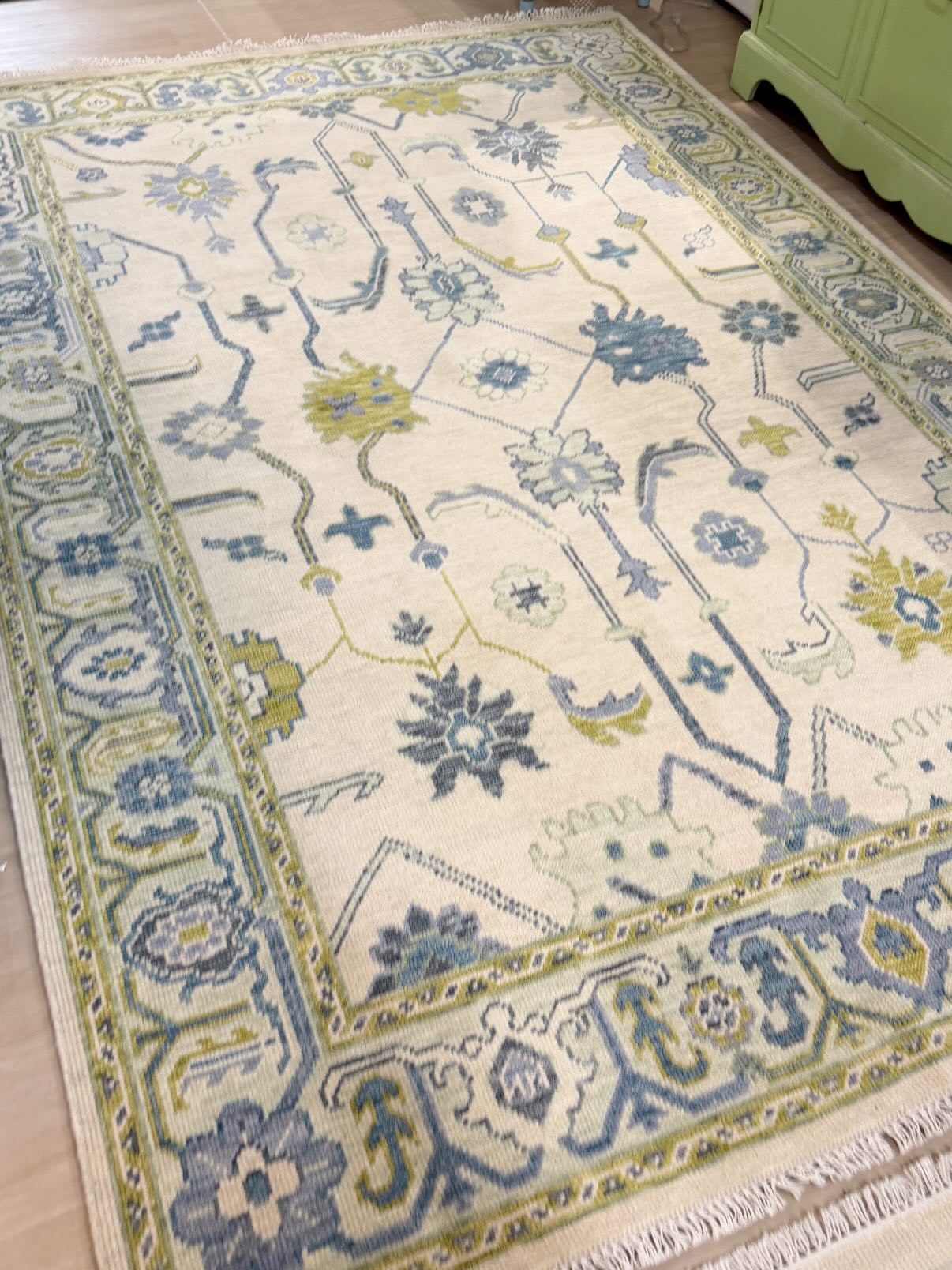 6x9 Turkish oushack rug! Blues and greens perfect for any room!