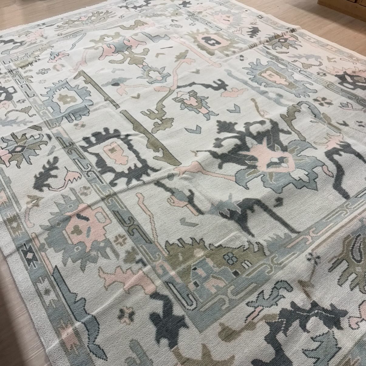 9x12 Turkish Rug | Pink, Blue, and Light Grey - Image 3