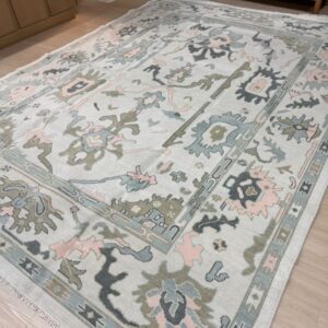 9x12 Turkish Rug | Pink, Blue, and Light Grey