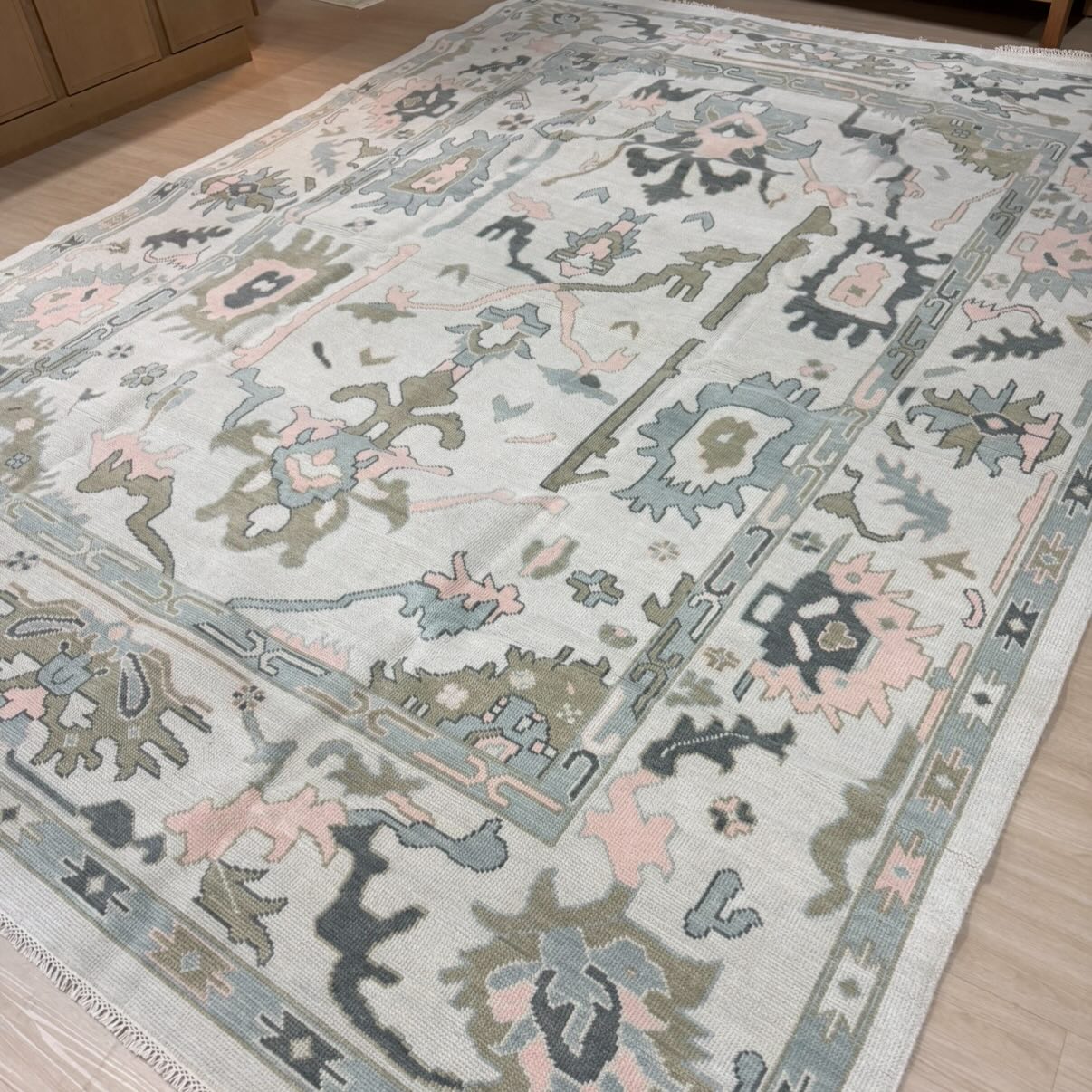 9x12 Turkish Rug | Pink, Blue, and Light Grey