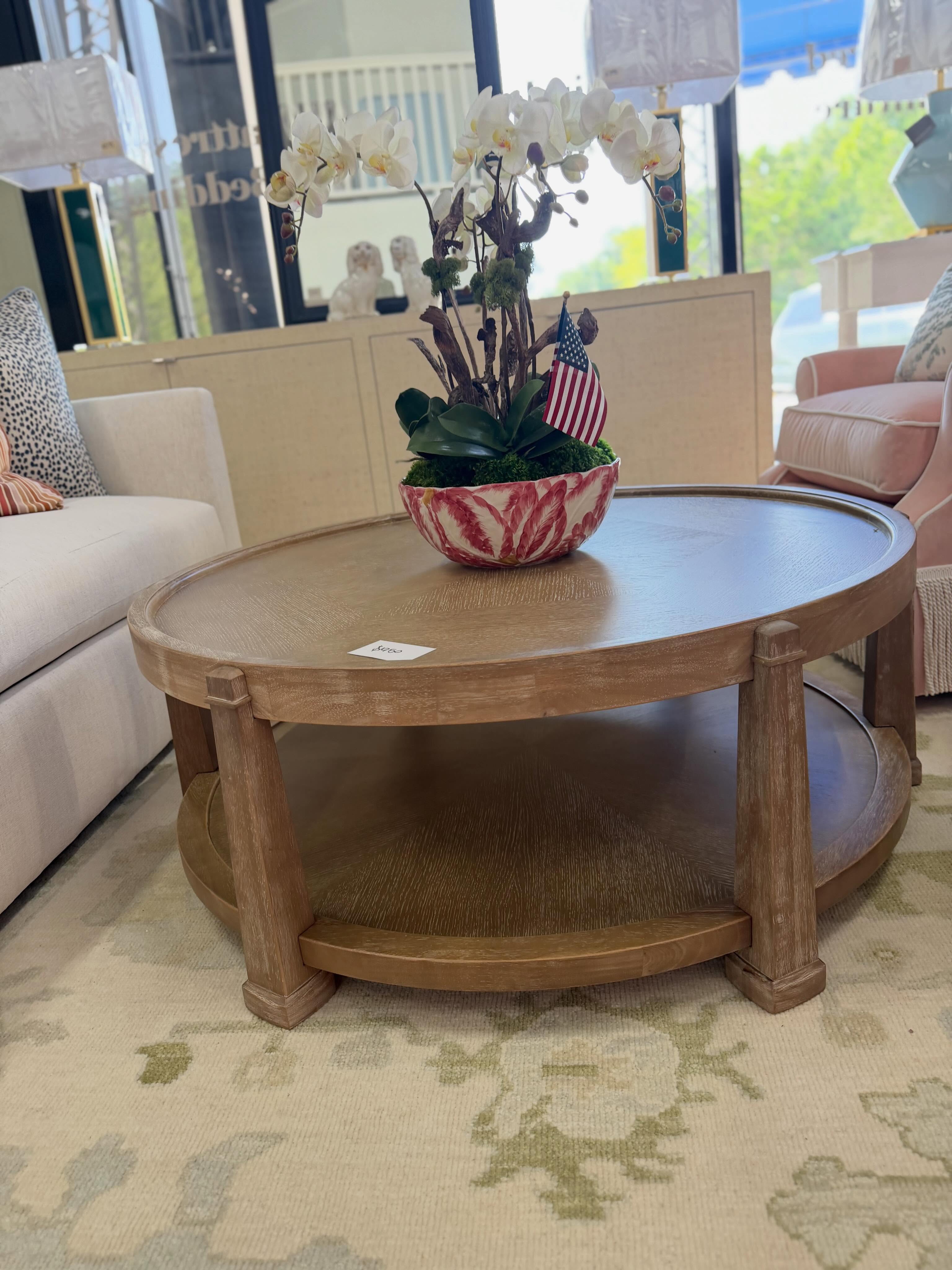 Round wooden cocktail table