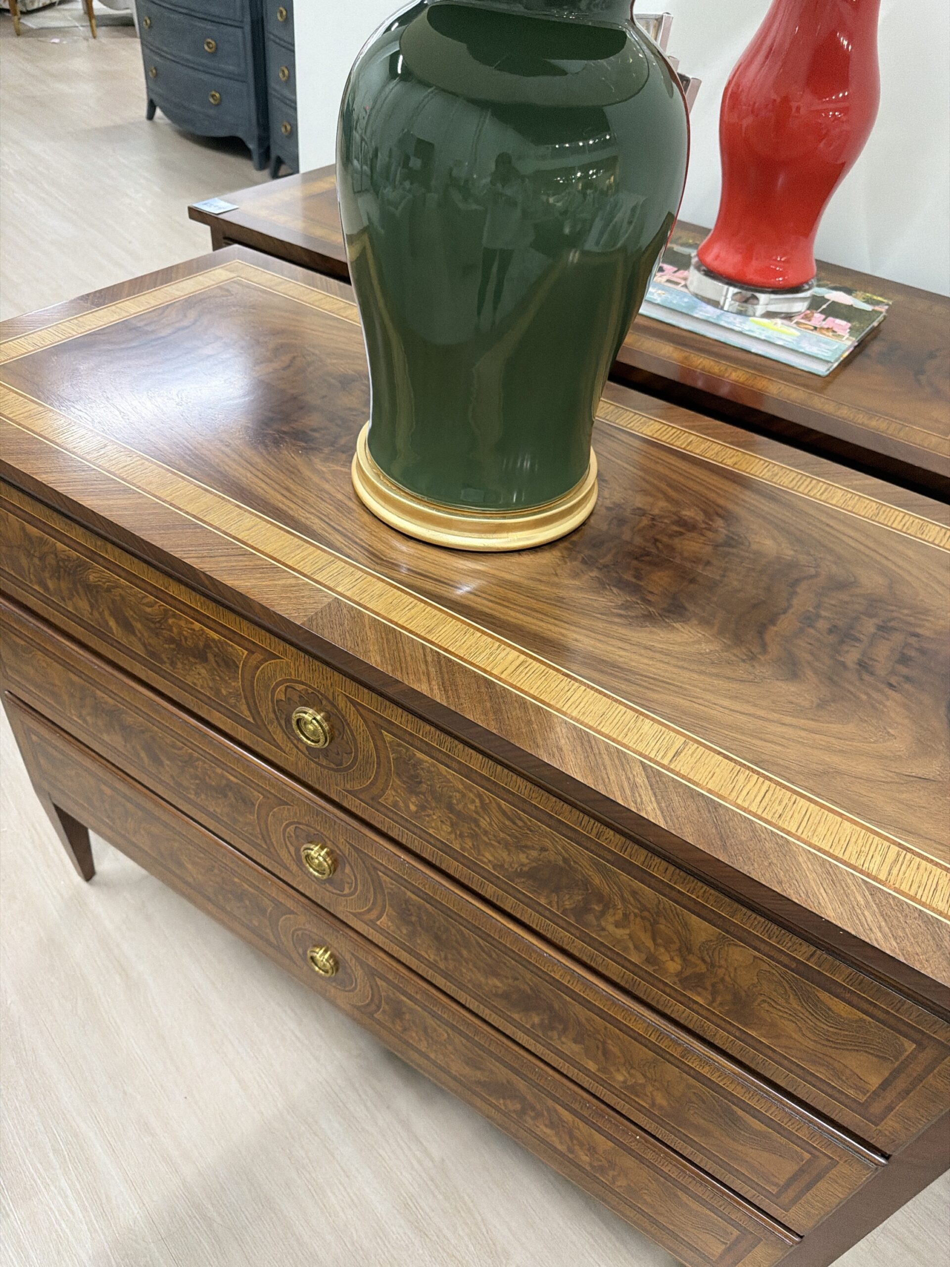 Large Beizer chest | 3 drawer storage | gold hardware | set of 2 $3950 each | feathered oak wood & soft close drawers - Image 4