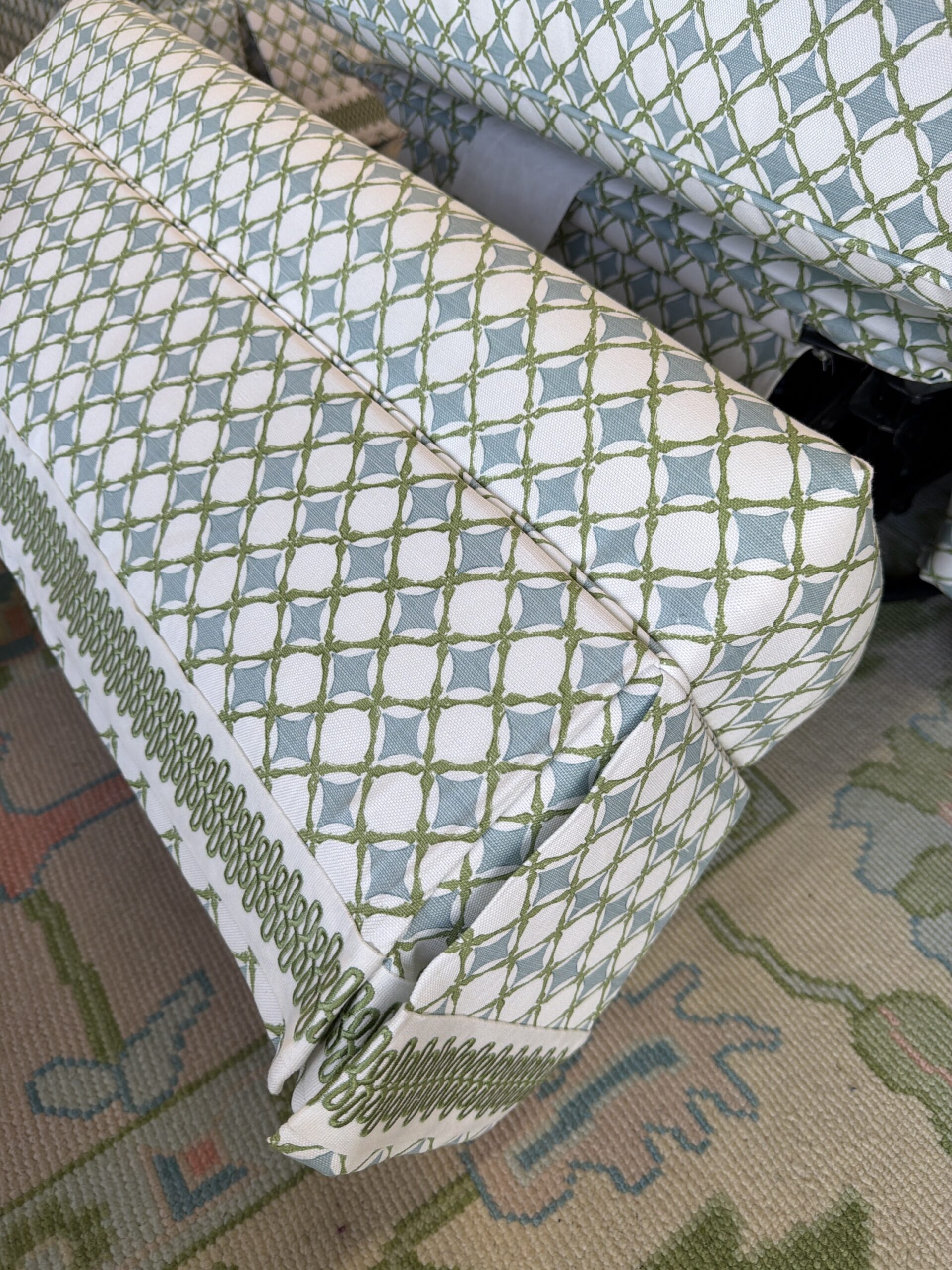 Electric swivel rock and recline covered in green blue diamond team with green trim $3600 each - Image 4