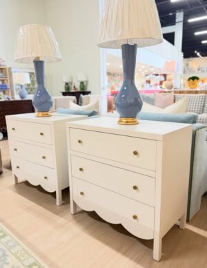 White scalloped bedside chest set