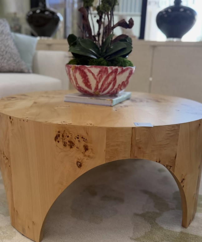 Round burlwood coffee table - Image 2