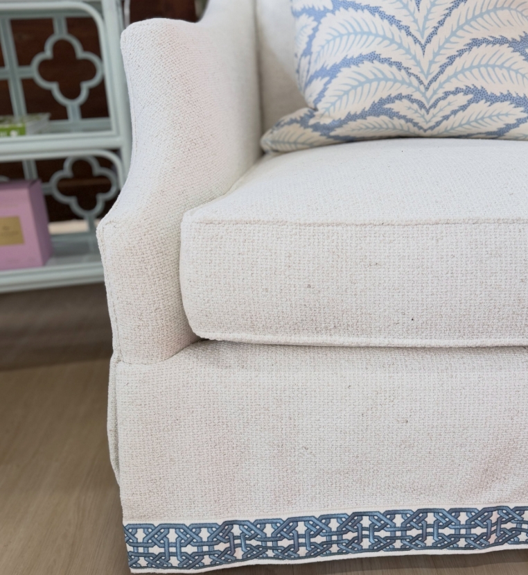 Swivel chair set covered in peace of mind cloud with blue tape trim - Image 2
