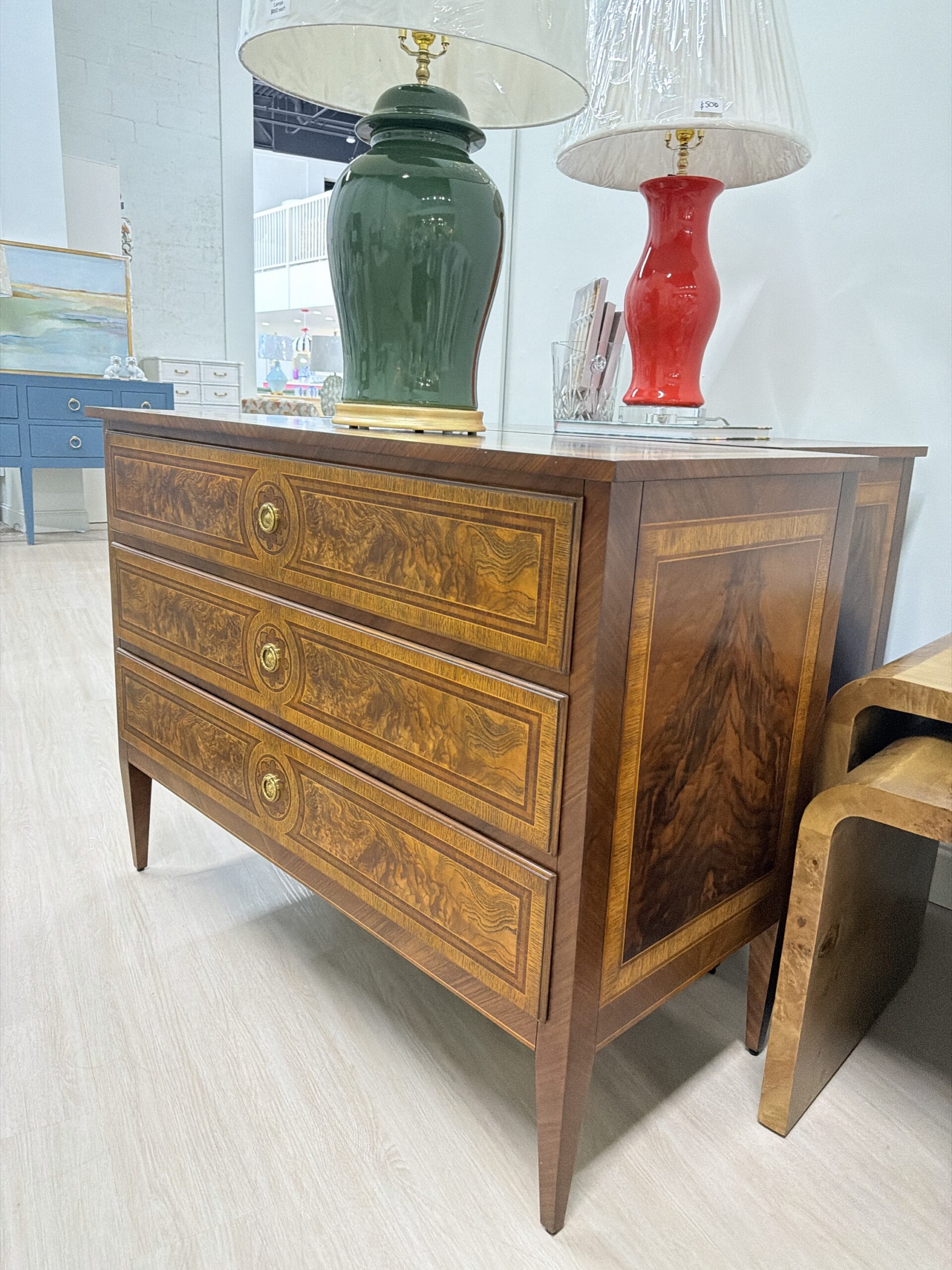Large Beizer chest | 3 drawer storage | gold hardware | set of 2 $3950 each | feathered oak wood & soft close drawers - Image 2