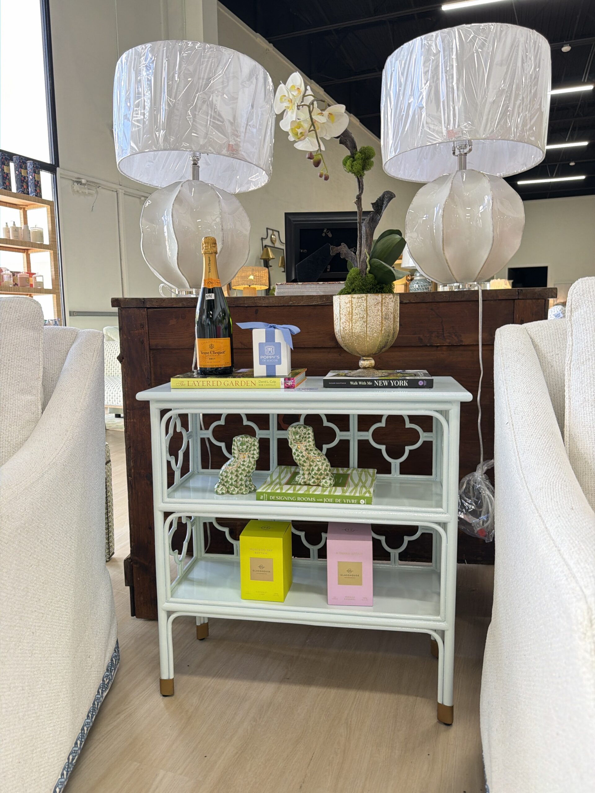 Blue clover, open lacquer side table! $1200 each