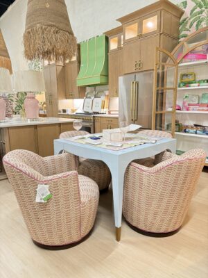 Set of 4 poppy swivel 360 game chairs! Covered instep up sunset with a pink velvet welt