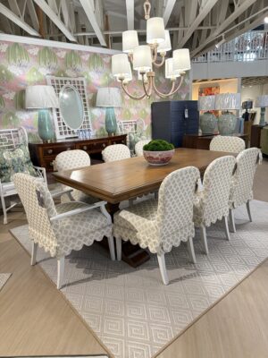 8 piece Audrey dining chair set! 6 armless / 2 with arms covered in inside out performance fabric with alabaster wood finish $1450 each. Sold as a set