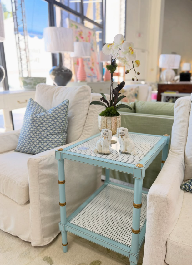 NEW | blue & white cane side table - Image 2