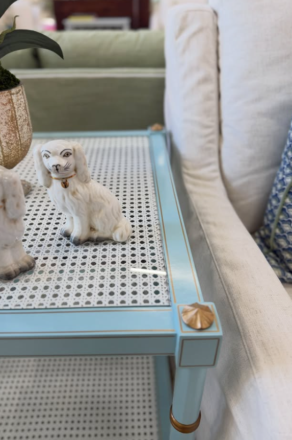 NEW | blue & white cane side table - Image 3