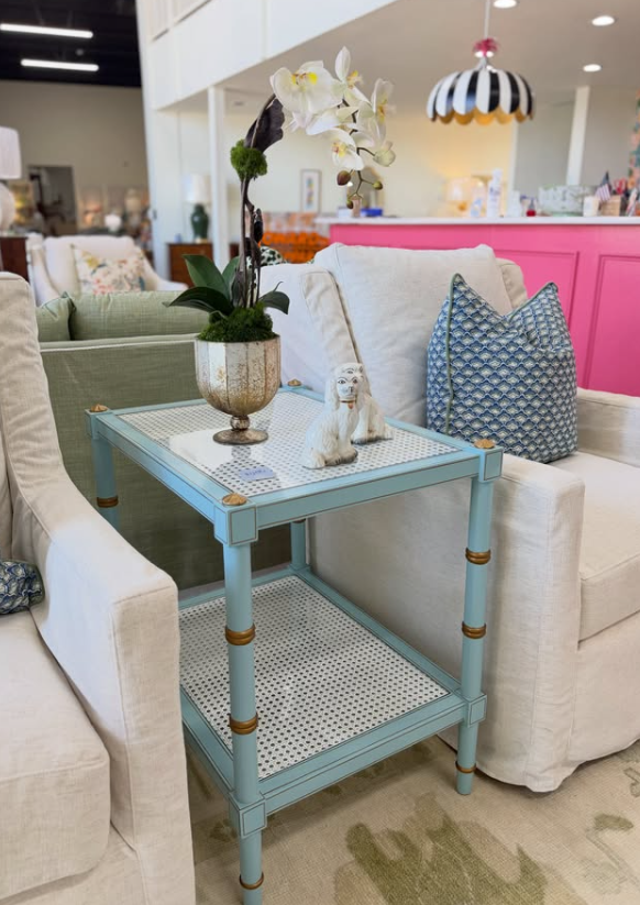NEW | blue & white cane side table - Image 4