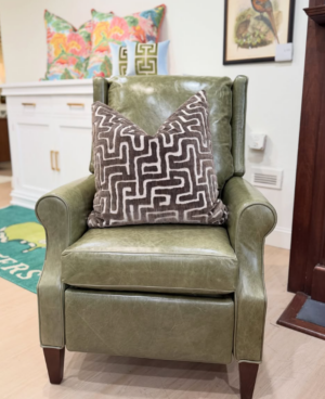 NEW | Push back leather recliner - Covered in green avocado genuine leather with a wooden leg