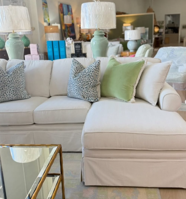 NEW | Rolled arm sofa with a chaise - Covered in inside out performance fabric justify salt - Image 2